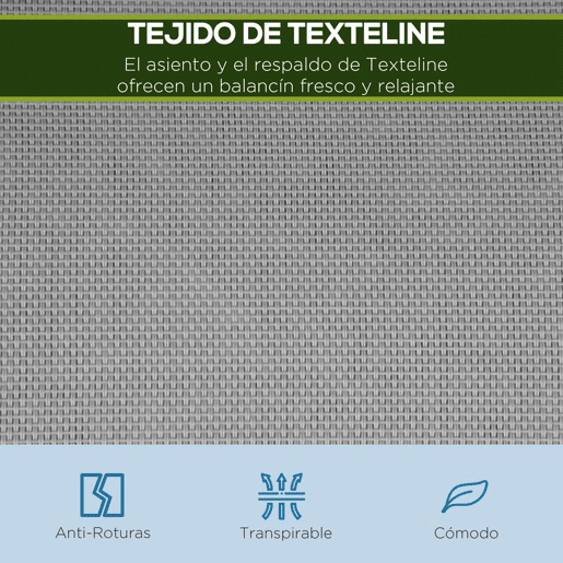 Outsunny Baloiço de Jardim Exterior de 3 Lugares com Toldo Ajustável, Encosto Respirável e Estrutura Metálica para Terraço e Varanda, Suporta até 240 kg, 171x108x154 cm, Cinzento