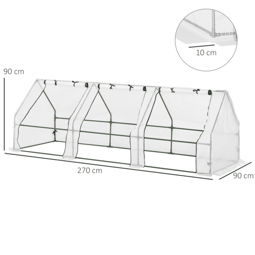 Outsunny Estufa de Jardim Terraço 270x90x90 cm Tipo Casa Tubo de Aço com 3 Janelas Estufa Pequena para Cultivo de Plantas Branco Translúcido