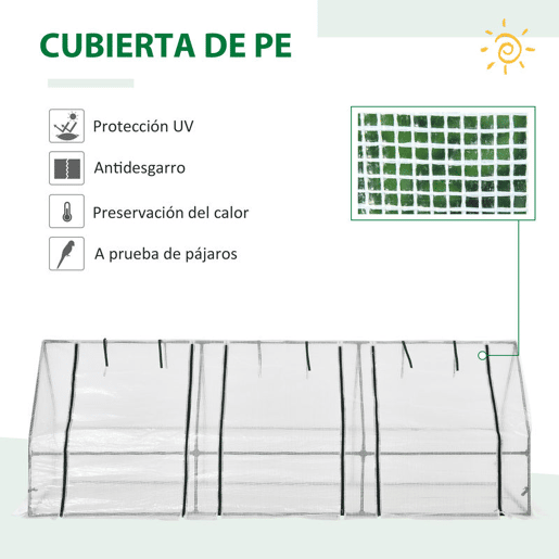 Outsunny Estufa de Jardim Terraço 270x90x90 cm Tipo Casa Tubo de Aço com 3 Janelas Estufa Pequena para Cultivo de Plantas Branco Translúcido