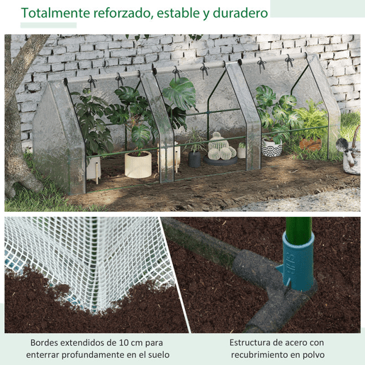 Outsunny Estufa de Jardim Terraço 270x90x90 cm Tipo Casa Tubo de Aço com 3 Janelas Estufa Pequena para Cultivo de Plantas Branco Translúcido