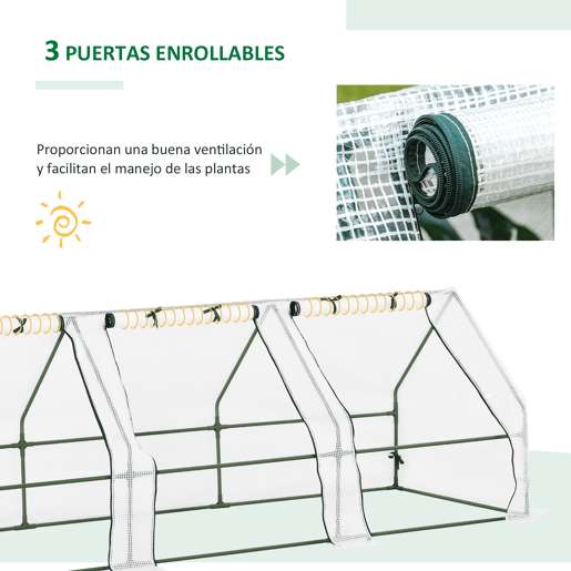 Outsunny Estufa de Jardim Terraço 270x90x90 cm Tipo Casa Tubo de Aço com 3 Janelas Estufa Pequena para Cultivo de Plantas Branco Translúcido