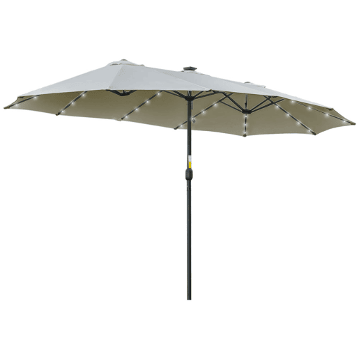 Outsunny Chapéu de Sol Duplo com 48 Luzes LED, 4,5x2,7 m, Guarda-sol para Exterior com Manivela Manual, Resistente à Água e Proteção Solar, Ideal para Jardim, Terraço, Pátio e Piscina, Cinzento Claro
