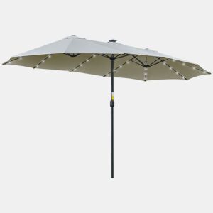 Outsunny Chapéu de Sol Duplo com 48 Luzes LED, 4,5x2,7 m, Guarda-sol para Exterior com Manivela Manual, Resistente à Água e Proteção Solar, Ideal para Jardim, Terraço, Pátio e Piscina, Cinzento Claro