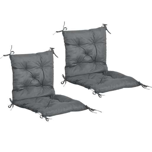 Outsunny Conjunto de 2 Almofadas de Cadeira 50x98x8 cm Almofadas de Cadeira de Exterior com Encosto 6 Cordões de Fixação para Jardim Terraço Varanda Cinza Escuro