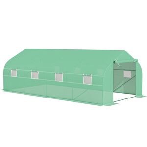 Outsunny Estufa Tipo Túnel de Jardim 600x300x200cm para Cultivo de Plantas Verduras com 8 Janelas e Porta Enroláveis com Zíper Aço Verde
