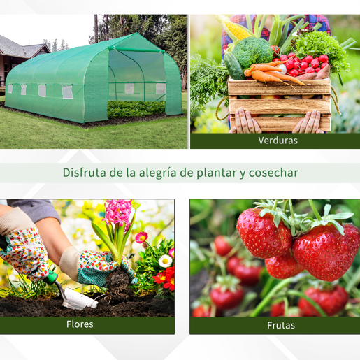 Outsunny Estufa Tipo Túnel de Jardim 600x300x200cm para Cultivo de Plantas Verduras com 8 Janelas e Porta Enroláveis com Zíper Aço Verde