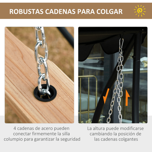Outsunny Banco Baloiço de 2-3 Lugares Banco Suspenso de Madeira com Mesa de Centro Dobrável 2 Porta-copos e Apoios de Braço Capacidade 200 kg para Jardim Terraço 150x75x53 cm Natural