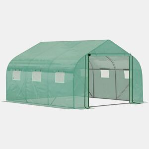 Outsunny Estufa de Túnel 3,5x3x2m Estufa de Jardim com Porta e 6 Janelas Enroláveis de Polietileno Metal Galvanizado para Cultivos de Plantas Flores Verde