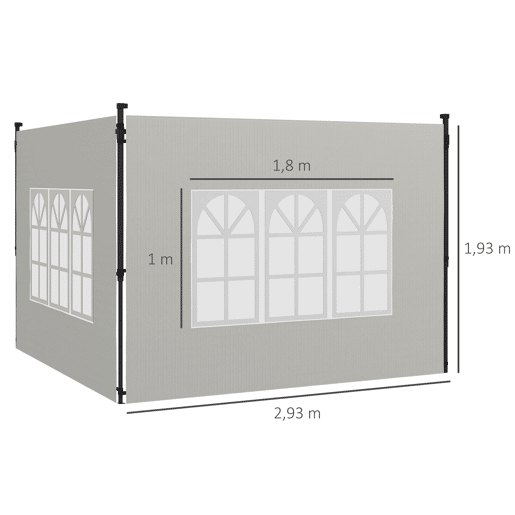 Outsunny Conjunto de 2 Paredes Laterais para Tendas de 3x3m e 3x6m Paredes Laterais para Tendas com Janelas Transparentes 293x193cm Branco