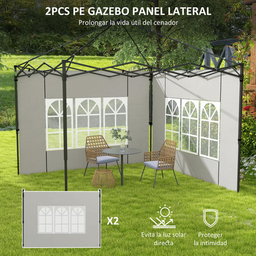 Outsunny Conjunto de 2 Paredes Laterais para Tendas de 3x3m e 3x6m Paredes Laterais para Tendas com Janelas Transparentes 293x193cm Branco