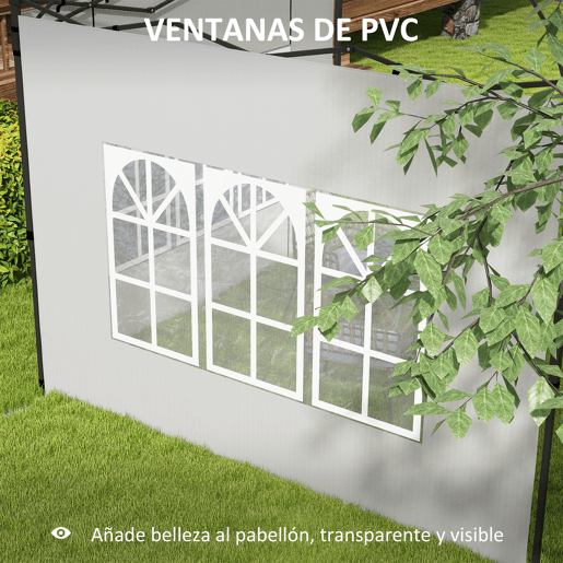 Outsunny Conjunto de 2 Paredes Laterais para Tendas de 3x3m e 3x6m Paredes Laterais para Tendas com Janelas Transparentes 293x193cm Branco
