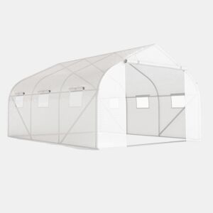Outsunny Estufa Tipo Túnel 445x299x200cm com Porta Enrolável 6 Janelas Estufa para Cultivo de Plantas Verduras Branco