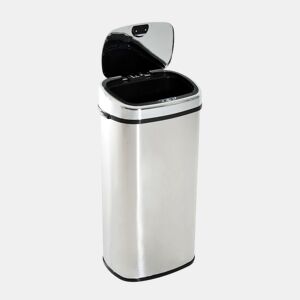 HOMCOM Balde de Lixo Inteligente de Aço Inoxidável 68L com Sensor Infravermelho de Abertura Automática e Contato Manual para Cozinha Dormitório Casa de banho 40,5x29,578cm Prata