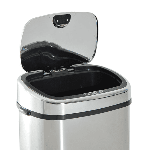 HOMCOM Balde de Lixo Inteligente de Aço Inoxidável 68L com Sensor Infravermelho de Abertura Automática e Contato Manual para Cozinha Dormitório Casa de banho 40,5x29,578cm Prata