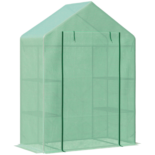 Outsunny Estufa de Jardim 140x70x190cm Estufa com 4 Prateleiras Porta Enrolável Cobertura de PE 140gm² e Estrutura de Aço para Cultivos de Plantas Flores Verde