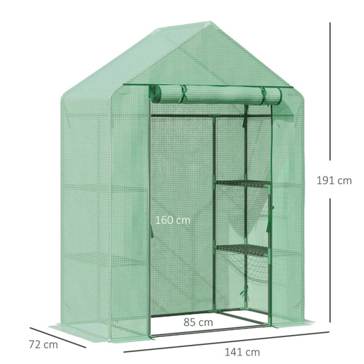 Outsunny Estufa de Jardim 140x70x190cm Estufa com 4 Prateleiras Porta Enrolável Cobertura de PE 140gm² e Estrutura de Aço para Cultivos de Plantas Flores Verde