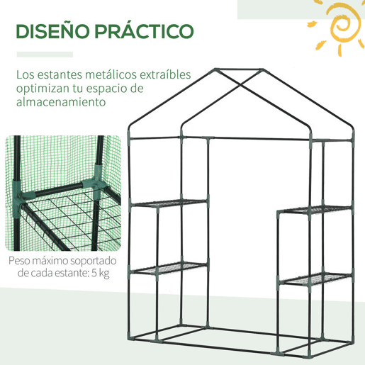 Outsunny Estufa de Jardim 140x70x190cm Estufa com 4 Prateleiras Porta Enrolável Cobertura de PE 140gm² e Estrutura de Aço para Cultivos de Plantas Flores Verde