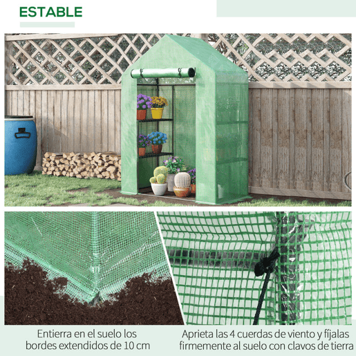 Outsunny Estufa de Jardim 140x70x190cm Estufa com 4 Prateleiras Porta Enrolável Cobertura de PE 140gm² e Estrutura de Aço para Cultivos de Plantas Flores Verde