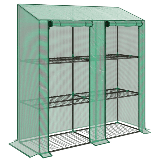 Outsunny Estufa de Jardim de 3 Níveis Estufa de Terraço com Prateleiras Teto Inclinado e 2 Portas com Fecho de Correr para Cultivo de Plantas em Pátio 143x46x141151 cm Verde