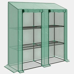 Outsunny Estufa de Jardim de 3 Níveis Estufa de Terraço com Prateleiras Teto Inclinado e 2 Portas com Fecho de Correr para Cultivo de Plantas em Pátio 143x46x141151 cm Verde