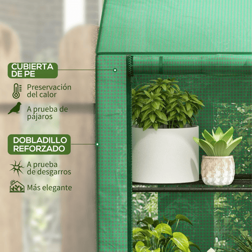 Outsunny Estufa de Jardim de 3 Níveis Estufa de Terraço com Prateleiras Teto Inclinado e 2 Portas com Fecho de Correr para Cultivo de Plantas em Pátio 143x46x141151 cm Verde