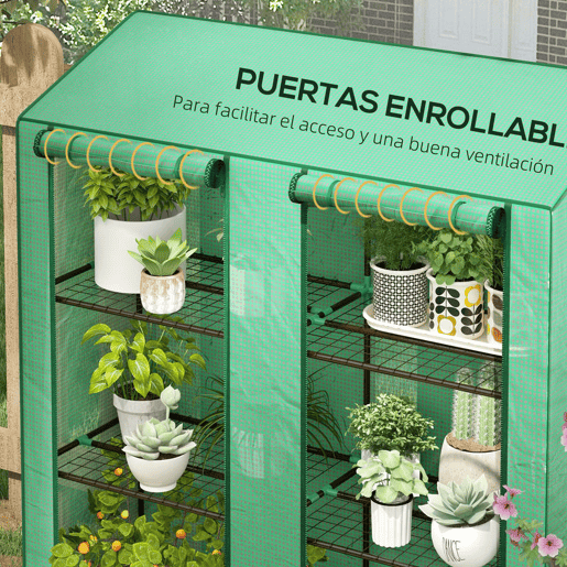 Outsunny Estufa de Jardim de 3 Níveis Estufa de Terraço com Prateleiras Teto Inclinado e 2 Portas com Fecho de Correr para Cultivo de Plantas em Pátio 143x46x141151 cm Verde