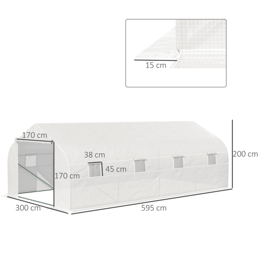 Outsunny Estufa Tipo Túnel de Jardim 600x300x200cm para Cultivo de Plantas Verduras com 8 Janelas e Porta Enroláveis com Zíper Aço Branco