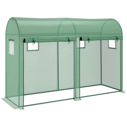Outsunny Estufa Jardim Tipo Túnel com 4 janelas e 2 portas para Plantas de PE de aço 300x100x200 cm Verde