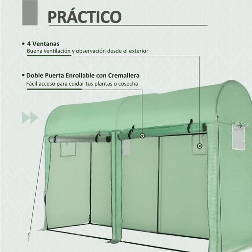 Outsunny Estufa Jardim Tipo Túnel com 4 janelas e 2 portas para Plantas de PE de aço 300x100x200 cm Verde