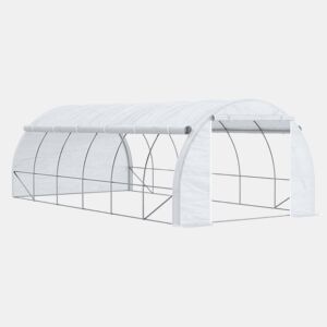 Outsunny Estufa Tipo Túnel de Jardim 6x3x2m com Porta Enrolável 12 Janelas Cobertura de PE 140gm² e Metal Galvanizado para Cultivos de Plantas Verduras Branco