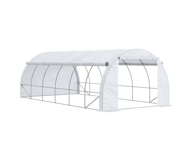 Outsunny invernadero de exterior 6x3x2 m invernadero de túnel con puerta y 12 ventanas de malla enrollables invernadero de huerto para patio jardín blanco