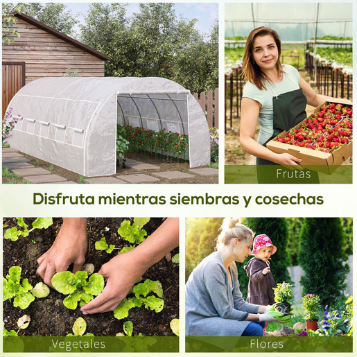 Outsunny Estufa Tipo Túnel de Jardim 6x3x2m com Porta Enrolável 12 Janelas Cobertura de PE 140gm² e Metal Galvanizado para Cultivos de Plantas Verduras Branco
