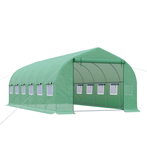 Outsunny Estufa Tipo Túnel 595x300x200cm Estufa de Jardim Grande com 12 Janelas e Porta Enrolável com Zíper para Cultivo de Plantas Verde