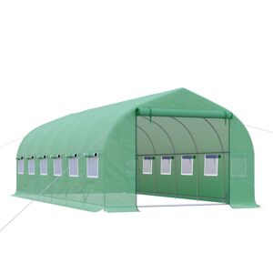 Outsunny Estufa Tipo Túnel 595x300x200cm Estufa de Jardim Grande com 12 Janelas e Porta Enrolável com Zíper para Cultivo de Plantas Verde
