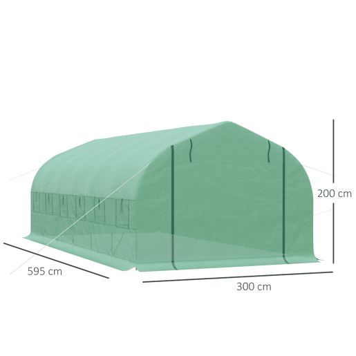 Outsunny Estufa Tipo Túnel 595x300x200cm Estufa de Jardim Grande com 12 Janelas e Porta Enrolável com Zíper para Cultivo de Plantas Verde