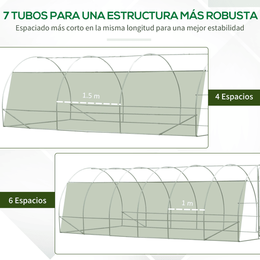 Outsunny Estufa Tipo Túnel 595x300x200cm Estufa de Jardim Grande com 12 Janelas e Porta Enrolável com Zíper para Cultivo de Plantas Verde