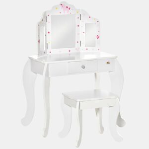 HOMCOM Toucador Infantil de Madeira com Banco e Espelho de Acrílico de 2 Sessões Mesa de Maquilhagem Infantil com Gaveta para Dormitório Sala de Jogos 63x40x85,5cm Branco