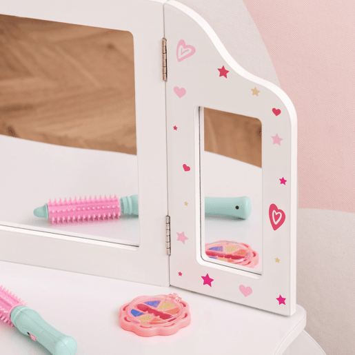 HOMCOM Toucador Infantil de Madeira com Banco e Espelho de Acrílico de 2 Sessões Mesa de Maquilhagem Infantil com Gaveta para Dormitório Sala de Jogos 63x40x85,5cm Branco
