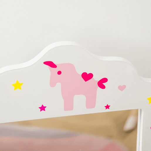 HOMCOM Toucador Infantil de Madeira com Banco e Espelho de Acrílico de 2 Sessões Mesa de Maquilhagem Infantil com Gaveta para Dormitório Sala de Jogos 63x40x85,5cm Branco