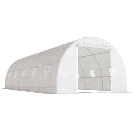 Outsunny Estufa Tipo Túnel 800x300x200cm com 12 Janelas e Porta Enrolável Cobertura de PE 140gm² e Aço para Cultivo de Plantas Verduras Branco