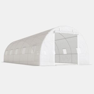 Outsunny Estufa Tipo Túnel 800x300x200cm com 12 Janelas e Porta Enrolável Cobertura de PE 140gm² e Aço para Cultivo de Plantas Verduras Branco