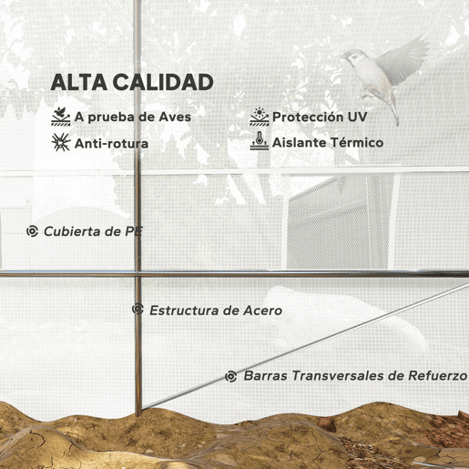 Outsunny Estufa Tipo Túnel 800x300x200cm com 12 Janelas e Porta Enrolável Cobertura de PE 140gm² e Aço para Cultivo de Plantas Verduras Branco