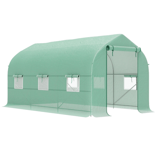 Outsunny Estufa Tipo Túnel 400x200x200cm Estufa de Jardim com 6 Janelas Transpiráveis e Portas Enrolável com Zíper para Cultivo de Plantas e Verduras Verde