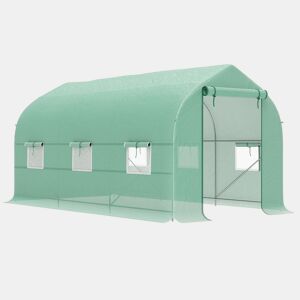 Outsunny Estufa Tipo Túnel 400x200x200cm Estufa de Jardim com 6 Janelas Transpiráveis e Portas Enrolável com Zíper para Cultivo de Plantas e Verduras Verde