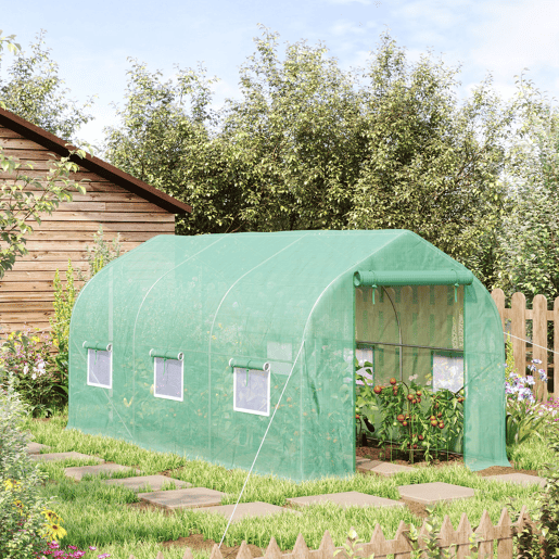 Outsunny Estufa Tipo Túnel 400x200x200cm Estufa de Jardim com 6 Janelas Transpiráveis e Portas Enrolável com Zíper para Cultivo de Plantas e Verduras Verde