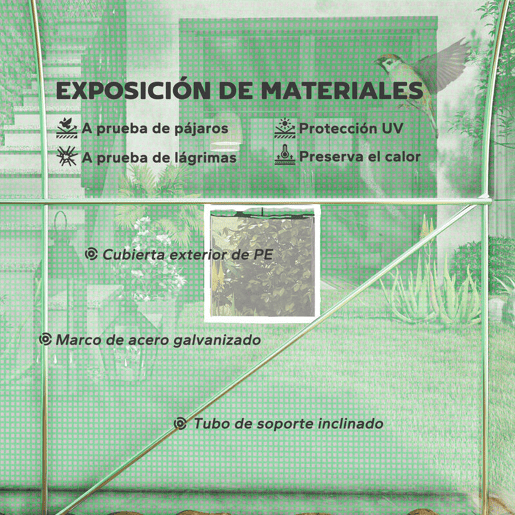 Outsunny Estufa Tipo Túnel 400x200x200cm Estufa de Jardim com 6 Janelas Transpiráveis e Portas Enrolável com Zíper para Cultivo de Plantas e Verduras Verde