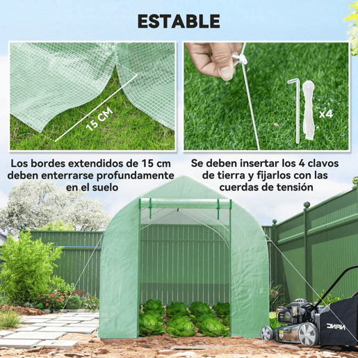 Outsunny Estufa Tipo Túnel 400x200x200cm Estufa de Jardim com 6 Janelas Transpiráveis e Portas Enrolável com Zíper para Cultivo de Plantas e Verduras Verde