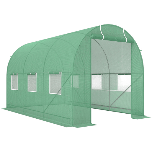 Outsunny Estufa Tipo Túnel de Jardim 350x200x200cm Estufa de Jardim com 6 Janelas Respiráveis e Porta Enrolável com Zíper para Cultivo de Plantas e Verduras Verde