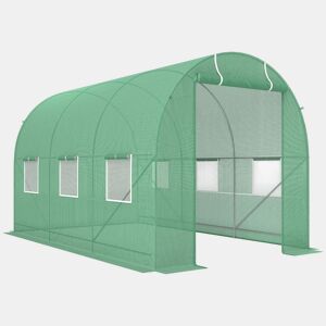 Outsunny Estufa Tipo Túnel de Jardim 350x200x200cm Estufa de Jardim com 6 Janelas Respiráveis e Porta Enrolável com Zíper para Cultivo de Plantas e Verduras Verde