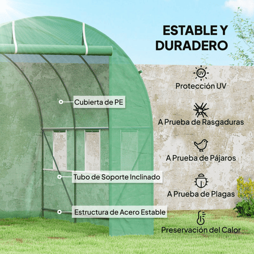 Outsunny Estufa Tipo Túnel de Jardim 350x200x200cm Estufa de Jardim com 6 Janelas Respiráveis e Porta Enrolável com Zíper para Cultivo de Plantas e Verduras Verde